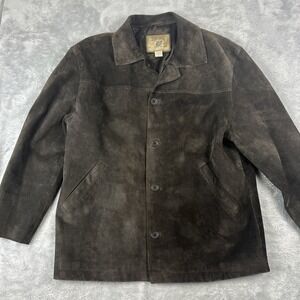 J Khaki Suede Jacket Men's XL Brown Chore Barn Coat Lined Pockets